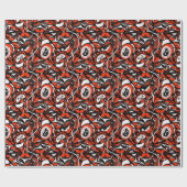 Rood Zwart Wit Abstract Haida Gezicht Inheemse Kun Cadeaupapier (Vlak)