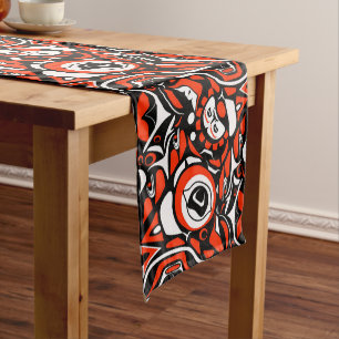 Rood Zwart Wit Abstract Haida Gezicht Native Art Korte Tafelloper