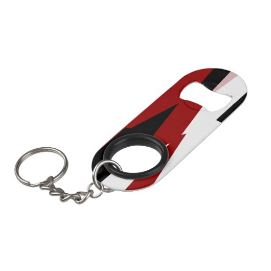 Rood zwart-wit abstract mini flessenopener (Voorkant Gekanteld)