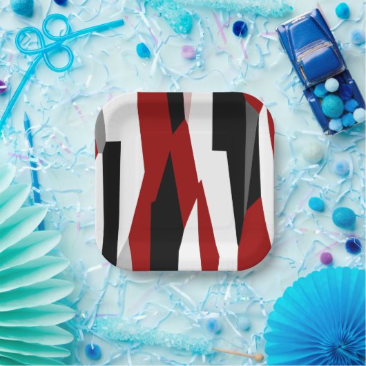 Rood zwart-wit abstract papieren bordje (Feest)