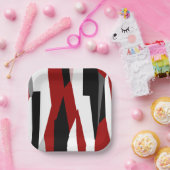 Rood zwart-wit abstract papieren bordje (Feest)