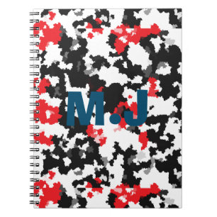Rood Zwart-Wit Abstract Patroon Initialen bewerken Notitieboek