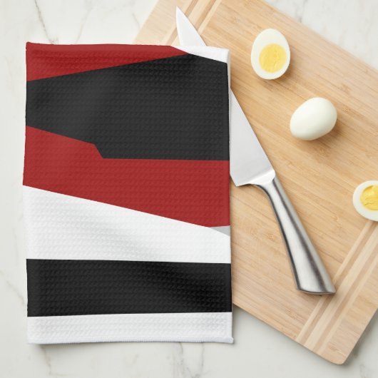 Rood zwart-wit abstract theedoek (Quarter Fold)