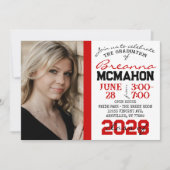 Rood, Zwart & Wit Afstuderen 2 Fotouitnodiging Kaart (Voorkant)