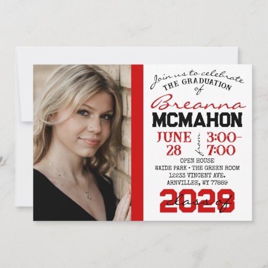 Rood, Zwart & Wit Afstuderen 2 Fotouitnodiging Kaart (Voorkant)