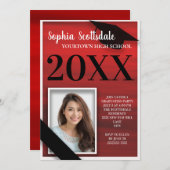 Rood Zwart-wit Afstuderen Aankondiging (Voorkant / Achterkant)