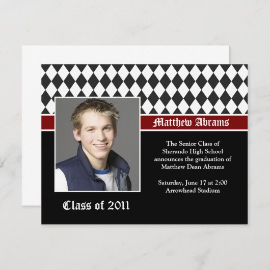 Rood Zwart Wit Afstuderen Uitnodiging (Voorkant / Achterkant)