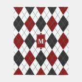 Rood Zwart Wit Argyle Plaid Monogrammed Fleece Deken (Voorkant)