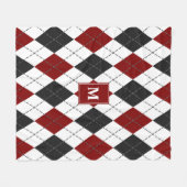 Rood Zwart Wit Argyle Plaid Monogrammed Fleece Deken (Voorkant (Horizontaal))