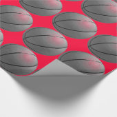 Rood, Zwart & Wit Basketbal Kerstcadeauverpakking Cadeaupapier (Hoek)