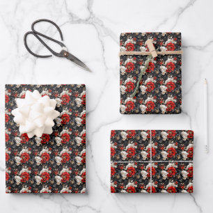 Rood, Zwart & Wit Bloemmotief Inpakpapier Vel