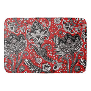 Rood Zwart & Wit Bloemmotief Paisley Boheemse Boho Badmat