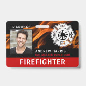 Rood, Zwart & Wit Brandweerman Foto ID Badge (Front)
