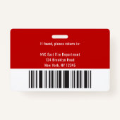 Rood, Zwart & Wit Brandweerman Foto ID Badge (Achterkant)