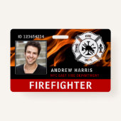Rood, Zwart & Wit Brandweerman Foto ID Badge (Voorkant)
