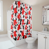 Rood Zwart Wit Camo Abstract Ontwerp Douchegordijn (In situ)