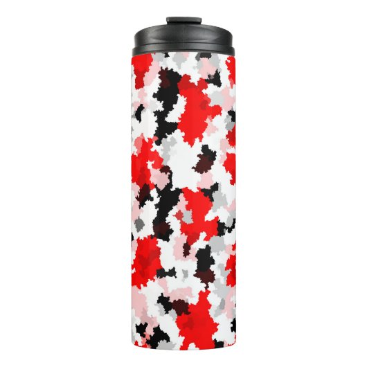 Rood Zwart Wit Camo Abstract Ontwerp Thermosbeker (Voorkant)