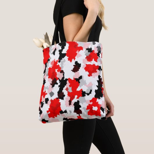 Rood Zwart Wit Camo Abstract Ontwerp Tote Bag (Dichtbij)
