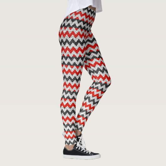 Rood Zwart Wit Chevron Modern Leer Leggings (Rechts)