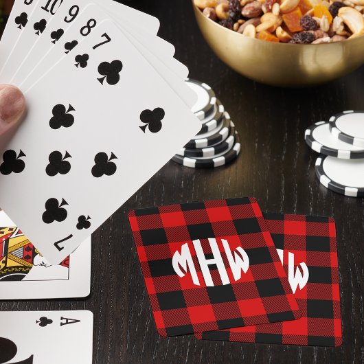 Rood Zwart Wit Cirkel Monogram Buffalo Plaid DIY B Pokerkaarten