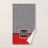 Rood Zwart Wit Ⓜ Classic Houndstooth Monogram Bad Handdoek (Handdoek)