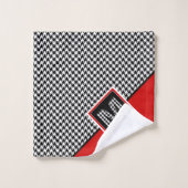Rood Zwart Wit Ⓜ Classic Houndstooth Monogram Bad Handdoek (Wasdoekje)