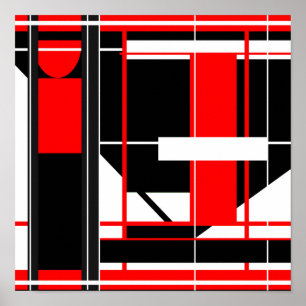 Rood zwart wit Complex Geometrisch Abstract Ontwer Poster