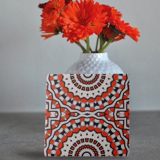 Rood zwart wit complex mozaïek geometrisch patroon tegeltje