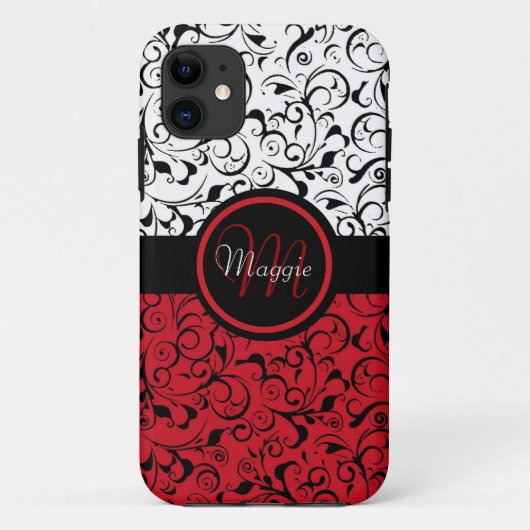 Rood zwart wit damask classy iphone 5 hoesje (Achterkant)