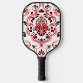 Rood Zwart Wit Damask Floral Pickleball Paddle (Voorkant)