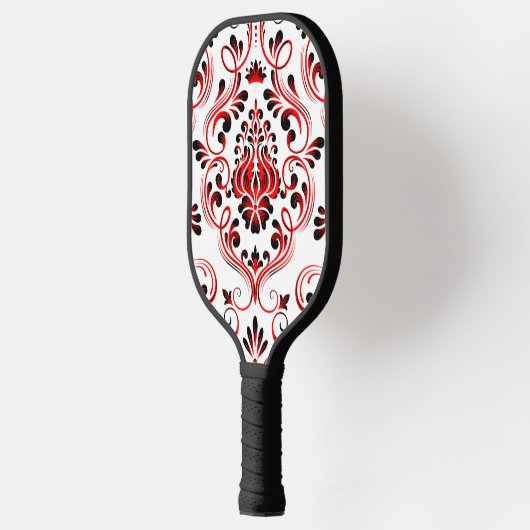 Rood Zwart Wit Damask Floral Pickleball Paddle (Links)
