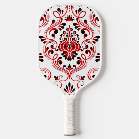 Rood Zwart Wit Damask Floral Pickleball Paddle (Voorkant)