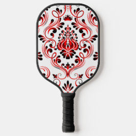 Rood Zwart Wit Damask Floral Pickleball Paddle
