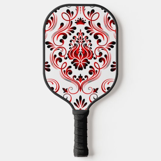 Rood Zwart Wit Damask Floral Pickleball Paddle (Voorkant)