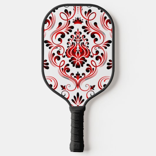 Rood Zwart Wit Damask Floral Pickleball Paddle (Achterkant)