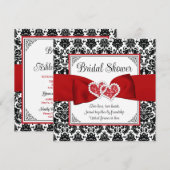 Rood, Zwart, Wit Damask Love Hearts Vrijgezellenfe Kaart (Voorkant / Achterkant)