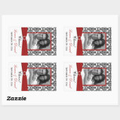 Rood, Zwart, Wit Damask Photo Wine Label Sticker (Vel)