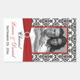 Rood, Zwart, Wit Damask Photo Wine Label Sticker