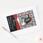 Rood, Zwart, Wit Damask Photo Wine Label Sticker (Envelop)