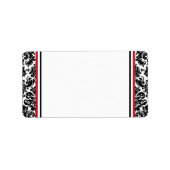 Rood, Zwart Wit Damask Trouwadres Etiket (Voorkant)