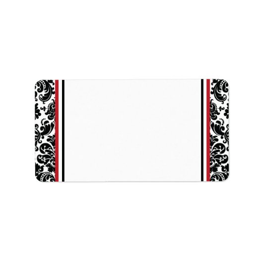 Rood, Zwart Wit Damask Trouwadres Etiket (Voorkant)