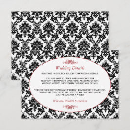 Rood, Zwart & Wit Damask Trouwdetail Informatiekaartje