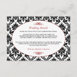 Rood, Zwart & Wit Damask Trouwdetail Informatiekaartje
