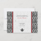 Rood, Zwart, Wit Damask Wedding Reply Kaart (Voorkant)