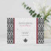 Rood, Zwart, Wit Damask Wedding Reply Kaart (Staand voorkant)
