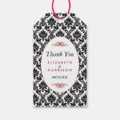 Rood, Zwart & Wit Damast bruiloft gunst Cadeaulabel (Voorkant)