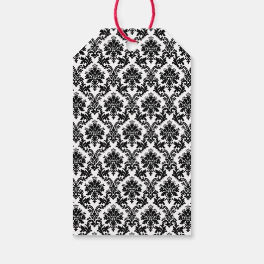 Rood, Zwart & Wit Damast bruiloft gunst Cadeaulabel (Achterkant)