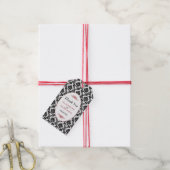 Rood, Zwart & Wit Damast bruiloft gunst Cadeaulabel (Met Touw)