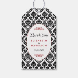 Rood, Zwart & Wit Damast bruiloft gunst Cadeaulabel