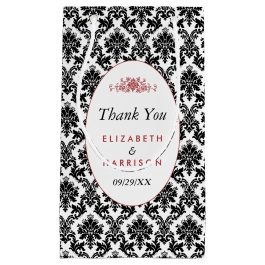  Rood, Zwart & Wit Damast bruiloft gunst Klein Cadeauzakje (Voorkant)